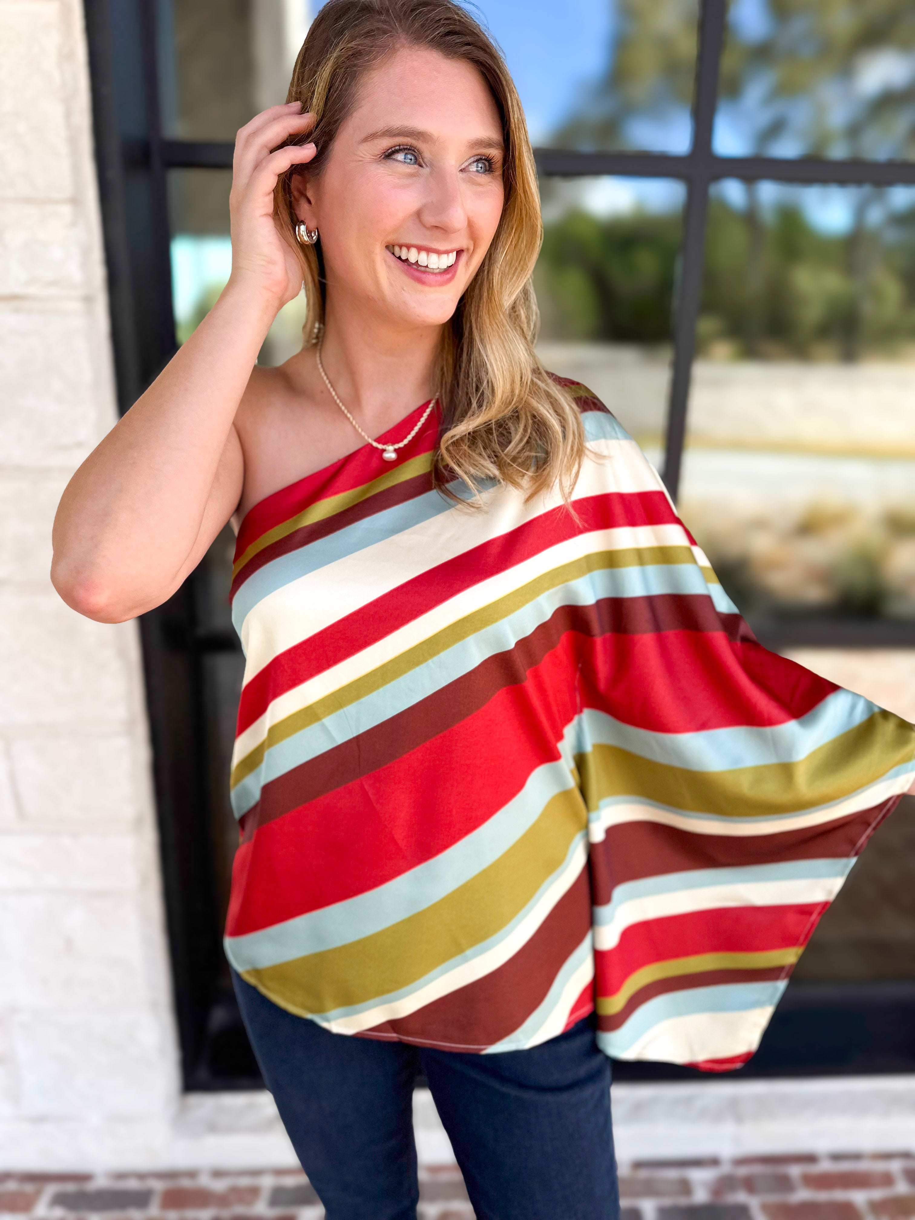 Color Rush One Shoulder Blouse-200 Fashion Blouses-TCEC-July & June Women's Fashion Boutique Located in San Antonio, Texas