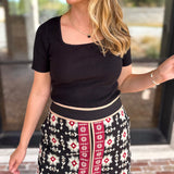 Ribbed Square Neck Knit Top - Black-230 Sweaters/Cardis-ALLIE ROSE-July & June Women's Fashion Boutique Located in San Antonio, Texas