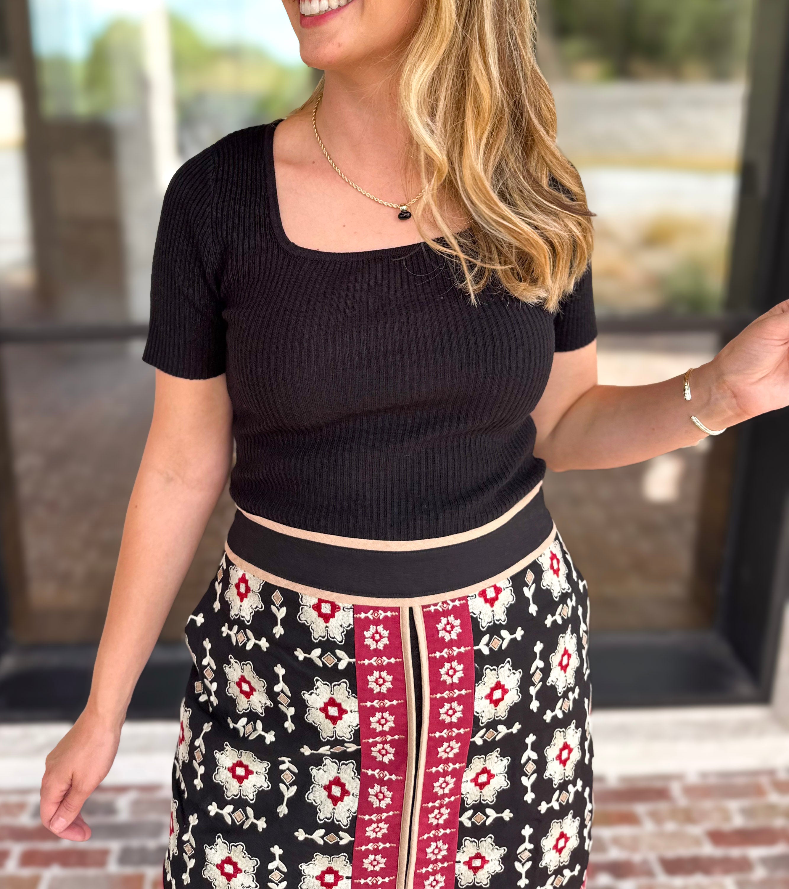Ribbed Square Neck Knit Top - Black-230 Sweaters/Cardis-ALLIE ROSE-July & June Women's Fashion Boutique Located in San Antonio, Texas