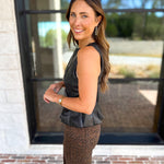 THML - Chic Peplum Black Faux Leather Blouse-200 Fashion Blouses-THML-July & June Women's Fashion Boutique Located in San Antonio, Texas