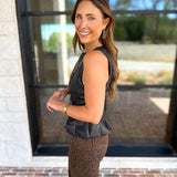 THML - Chic Peplum Black Faux Leather Blouse-200 Fashion Blouses-THML-July & June Women's Fashion Boutique Located in San Antonio, Texas
