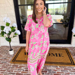 Mary Square - Pink Trellis Tiles Midi Dress-500 Midi-MARY SQUARE-July & June Women's Fashion Boutique Located in San Antonio, Texas