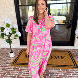 Mary Square - Pink Trellis Tiles Midi Dress-500 Midi-MARY SQUARE-July & June Women's Fashion Boutique Located in San Antonio, Texas