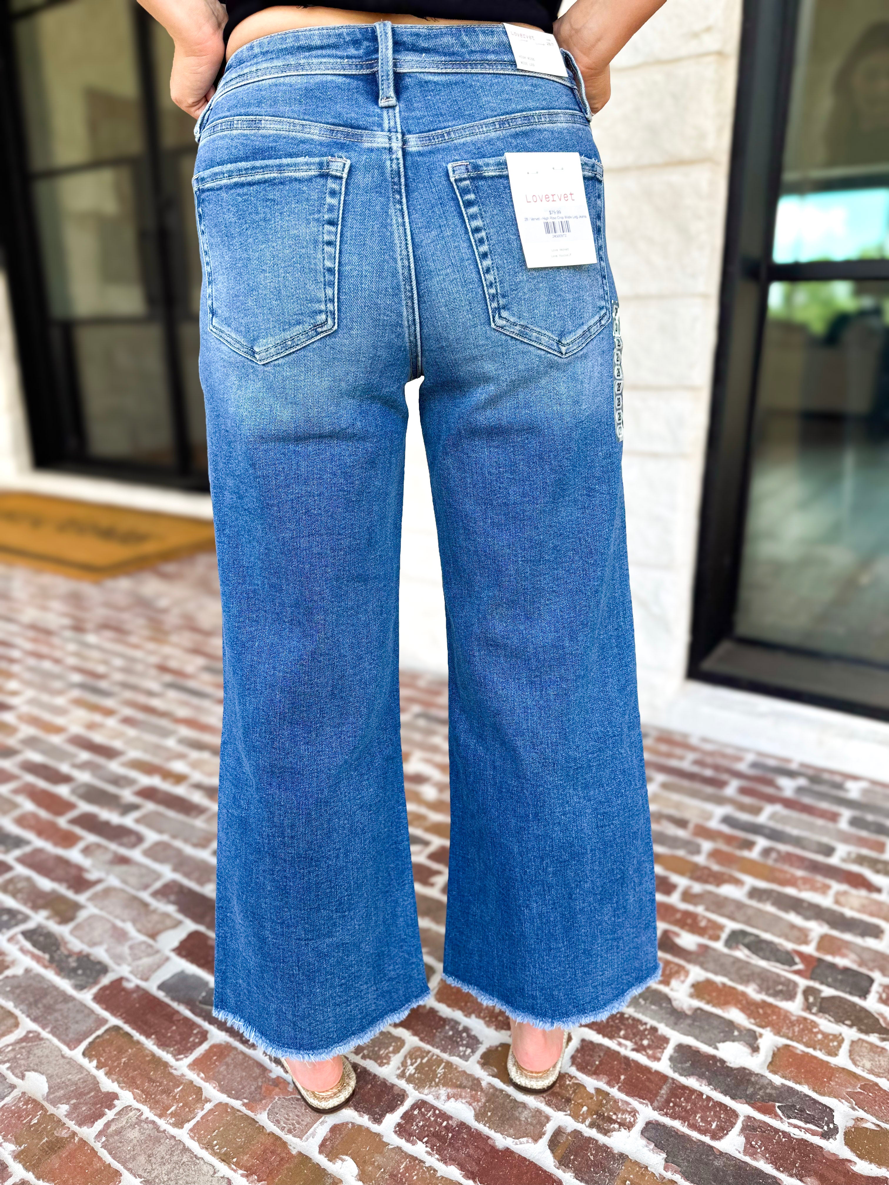 Vervet - High Rise Crop Wide Leg Jeans-400 Pants-VEVERT BY FLYING MONKEY-July & June Women's Fashion Boutique Located in San Antonio, Texas