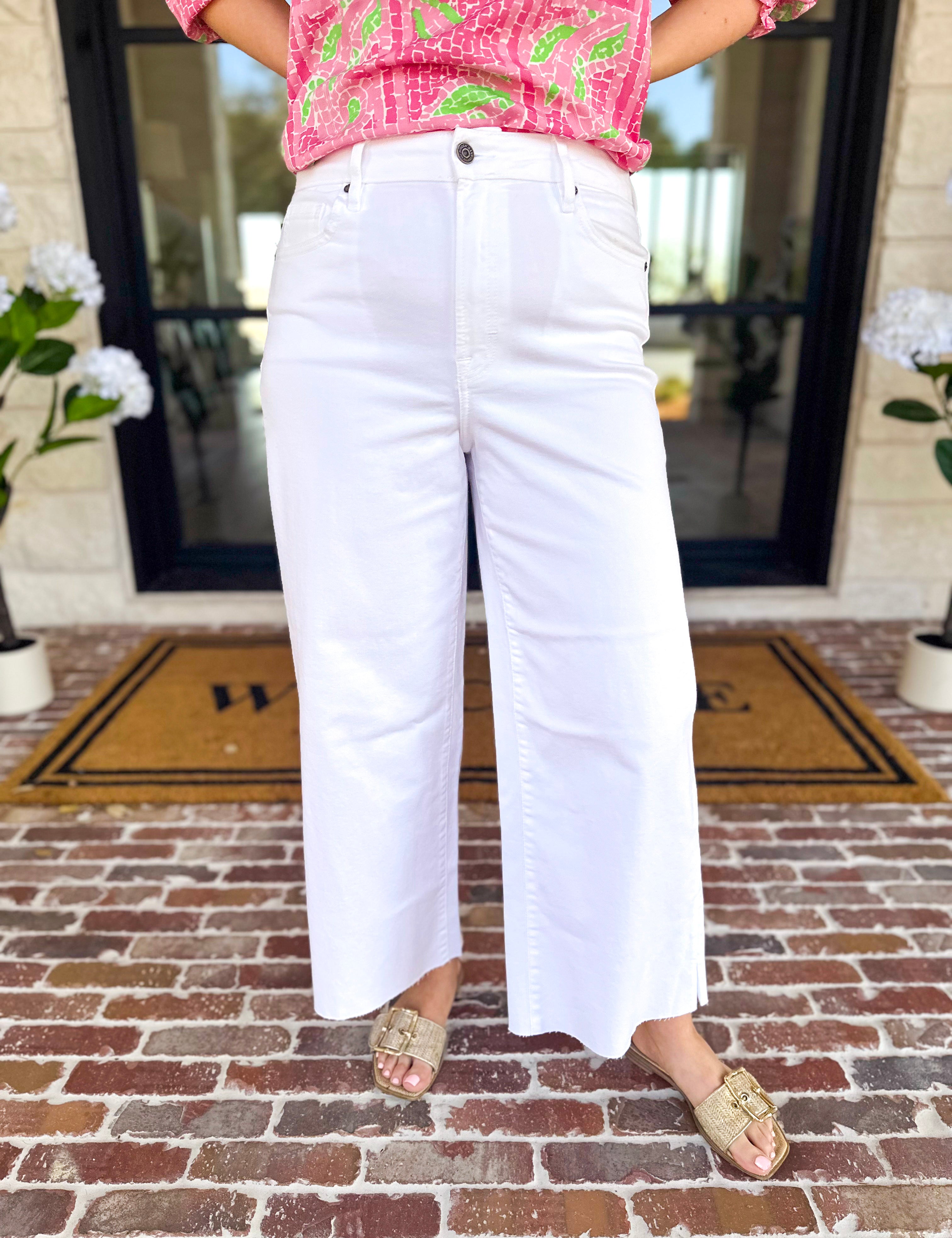 Hidden - White Cropped Wide Leg Jean-400 Pants-HIDDEN JEANS-July & June Women's Fashion Boutique Located in San Antonio, Texas