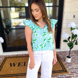Mary Square - Lydia Trellis Tiles Blouse - Blue-200 Fashion Blouses-MARY SQUARE-July & June Women's Fashion Boutique Located in San Antonio, Texas
