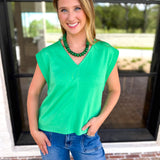 Casual Staples V-Neck Top - Kelly Green-210 Casual Blouses-ENTRO-July & June Women's Fashion Boutique Located in San Antonio, Texas