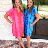 THML - Bold Floral Shift Mini Dress - Pink-510 Mini-THML-July & June Women's Fashion Boutique Located in San Antonio, Texas