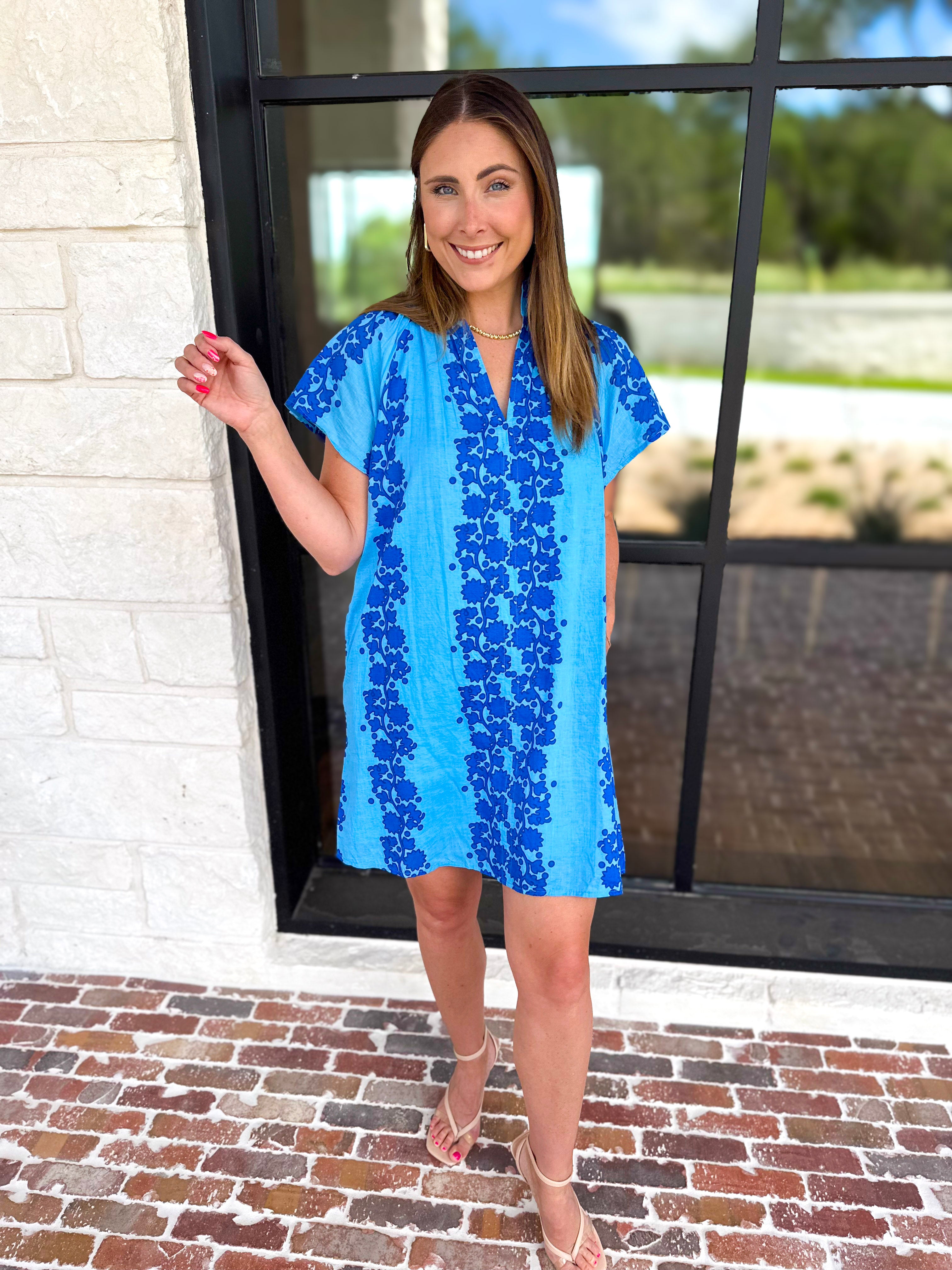 THML - Bold Floral Shift Mini Dress - Blue-510 Mini-THML-July & June Women's Fashion Boutique Located in San Antonio, Texas