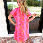 THML - Bold Floral Shift Mini Dress - Pink-510 Mini-THML-July & June Women's Fashion Boutique Located in San Antonio, Texas