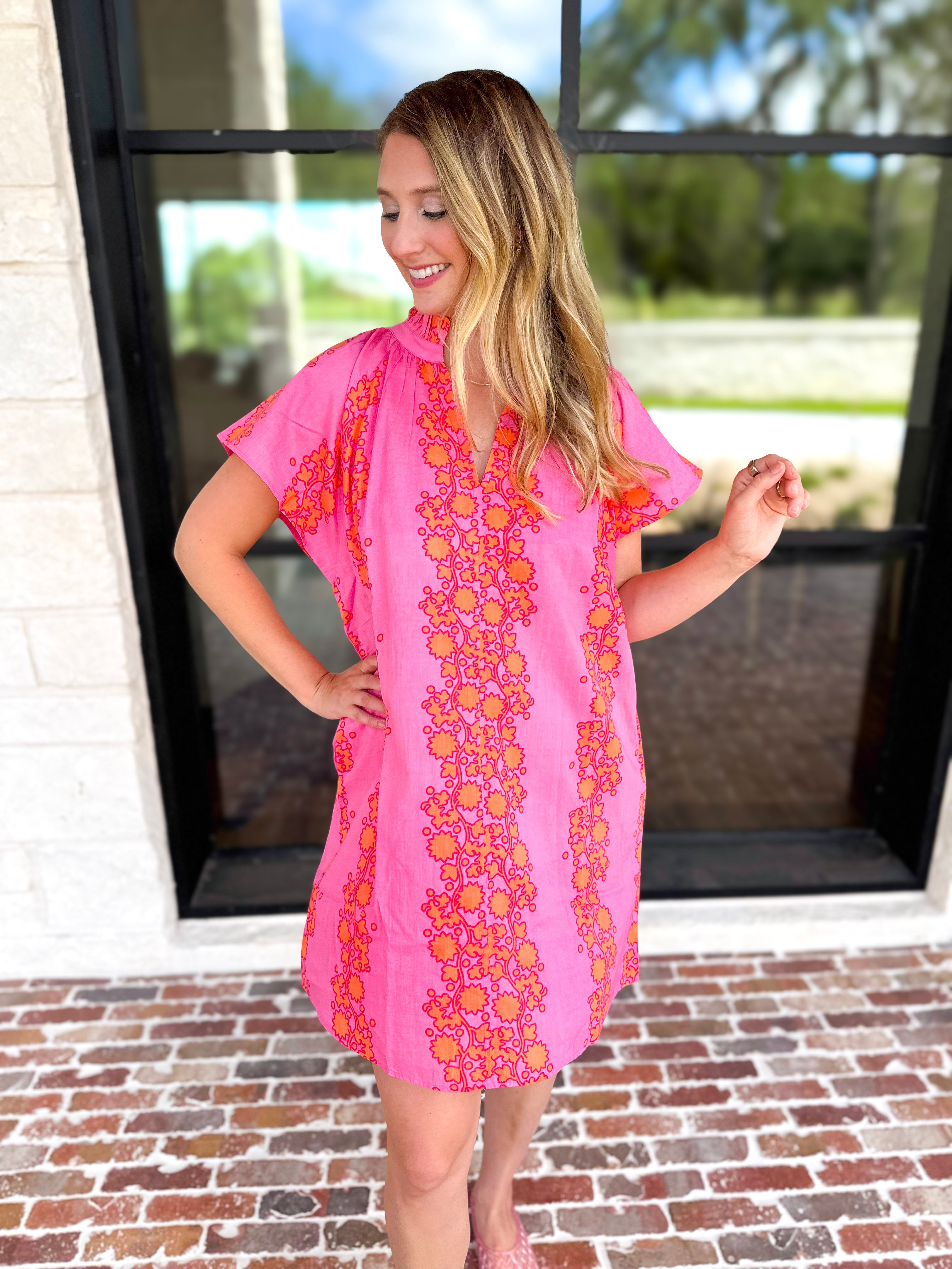 THML - Bold Floral Shift Mini Dress - Pink-510 Mini-THML-July & June Women's Fashion Boutique Located in San Antonio, Texas