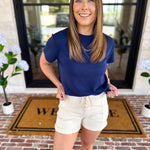 Mary Square - McKenzie Elevated Basic Tee - Navy-210 Casual Blouses-MARY SQUARE-July & June Women's Fashion Boutique Located in San Antonio, Texas
