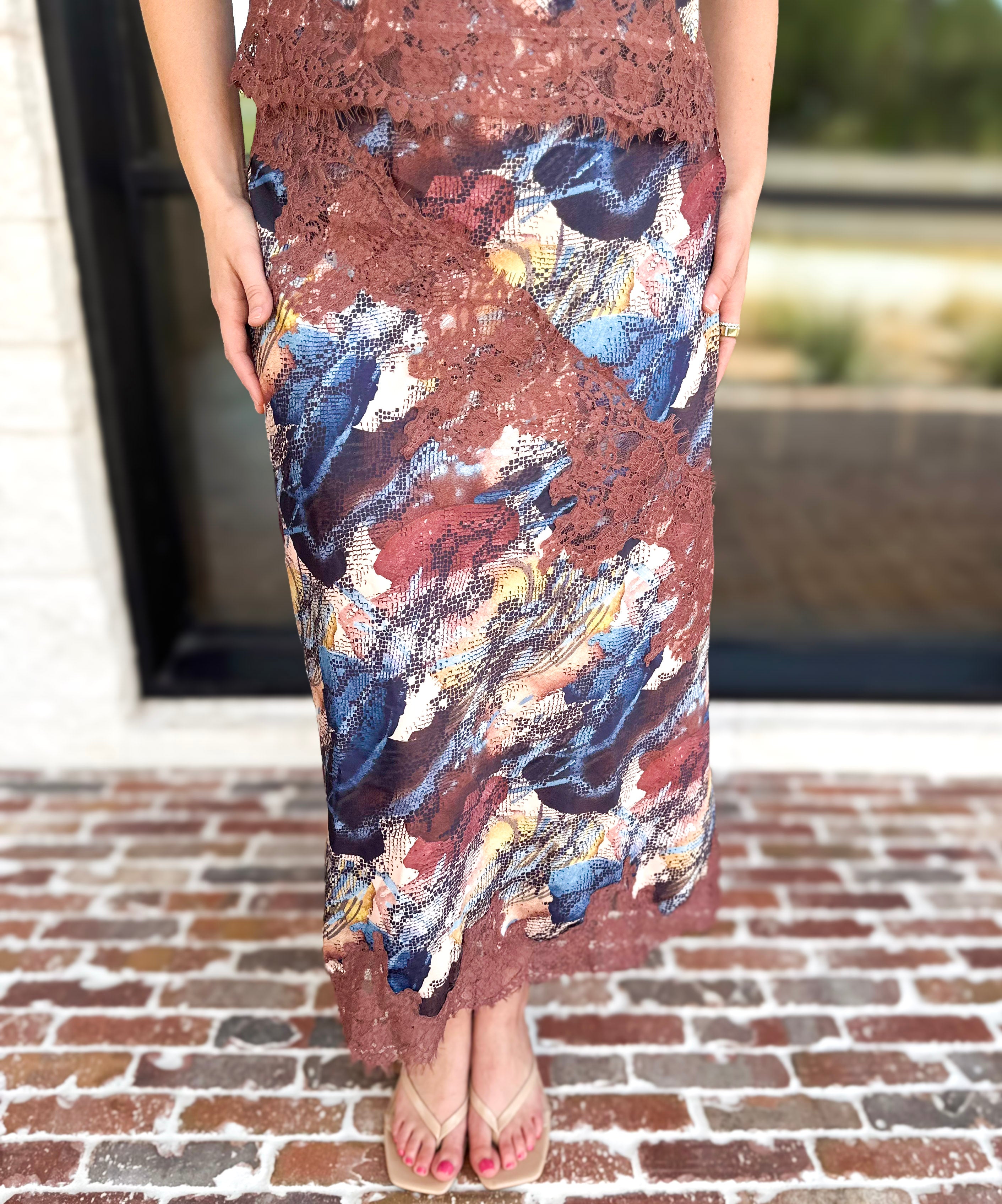 Sandstorm Lace Detail Midi Skirt-410 Shorts/Skirts-TCEC-July & June Women's Fashion Boutique Located in San Antonio, Texas