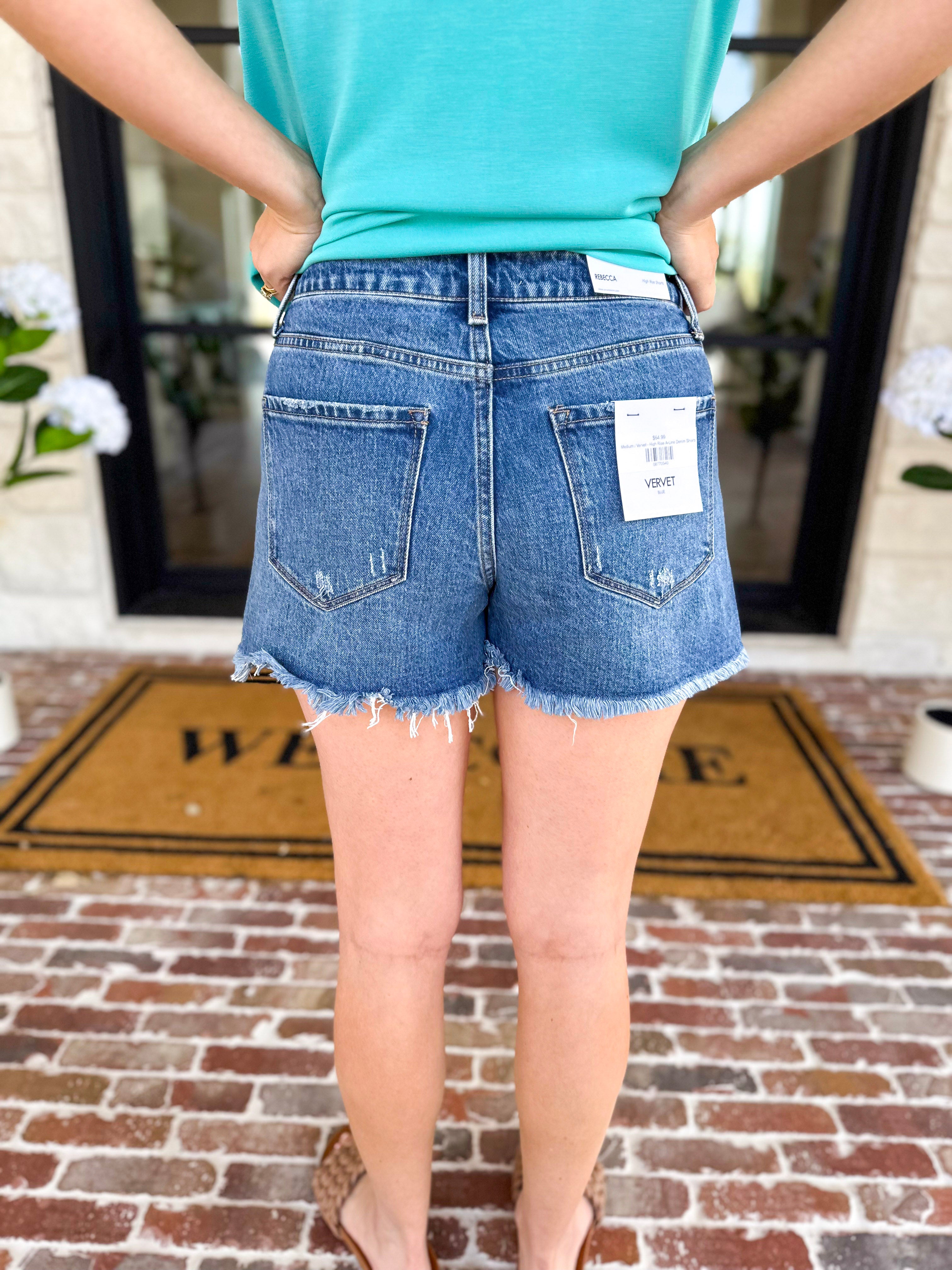 Vervet - High Rise A-Line Denim Shorts-410 Shorts/Skirts-VEVERT BY FLYING MONKEY-July & June Women's Fashion Boutique Located in San Antonio, Texas