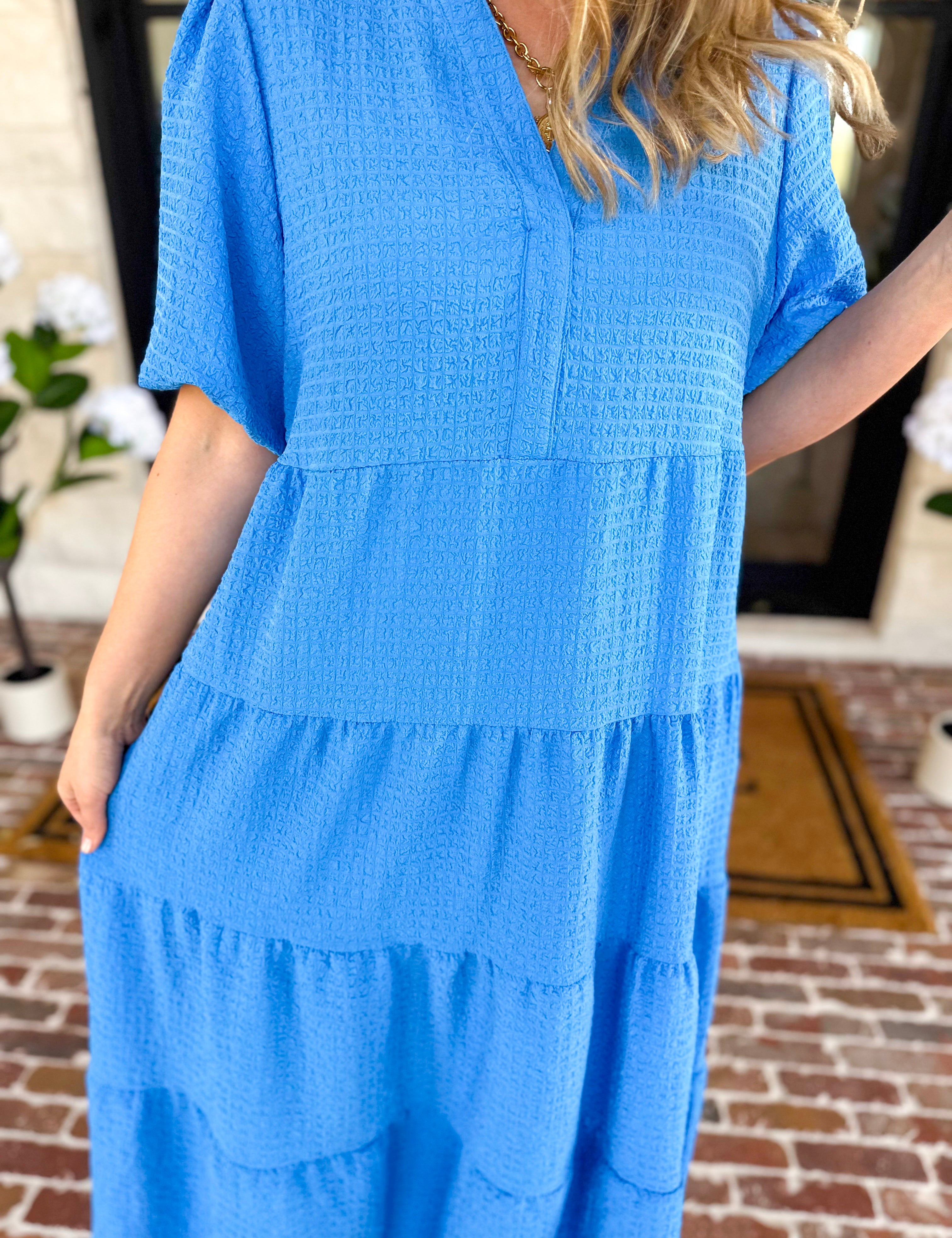 Mary Square - Kinsley Blue Midi Dress-500 Midi-MARY SQUARE-July & June Women's Fashion Boutique Located in San Antonio, Texas