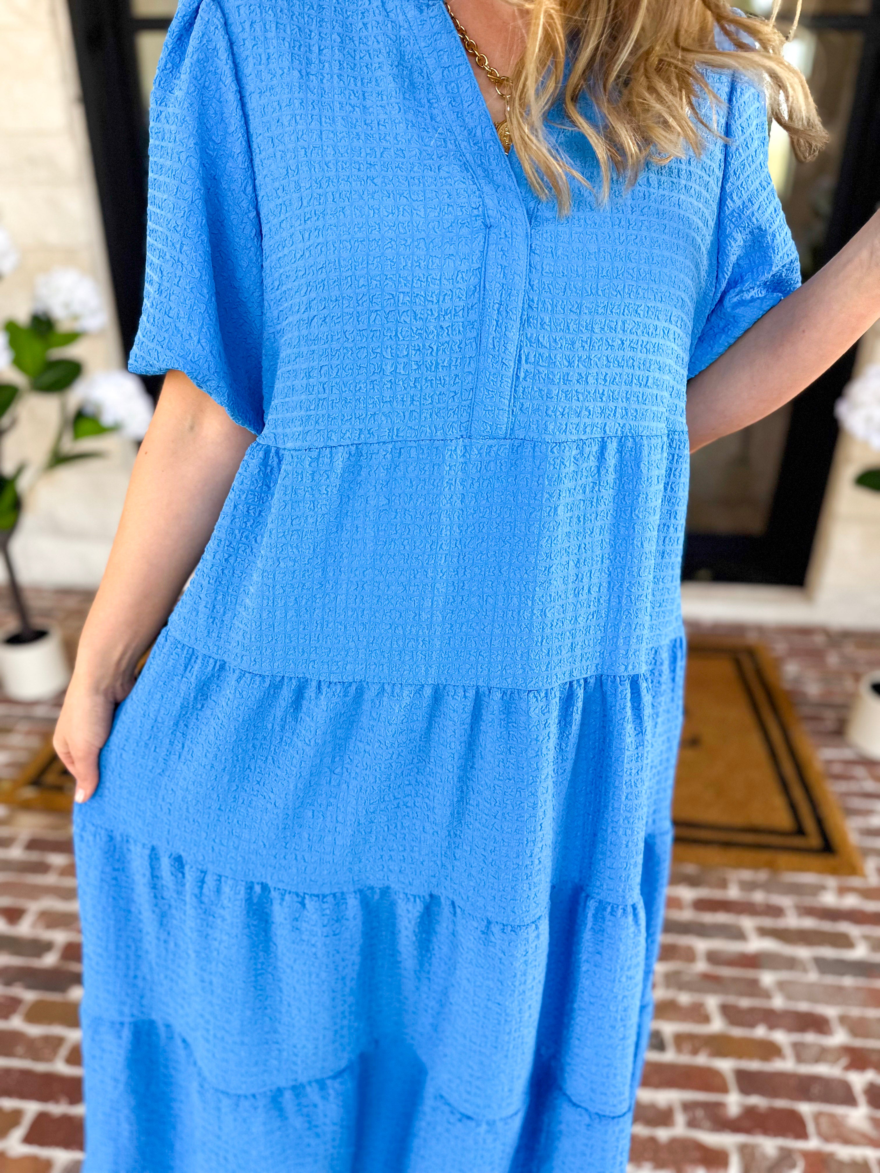 Mary Square - Kinsley Blue Midi Dress-500 Midi-MARY SQUARE-July & June Women's Fashion Boutique Located in San Antonio, Texas