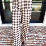 Mocha Cream Checkered Pants-400 Pants-ENTRO-July & June Women's Fashion Boutique Located in San Antonio, Texas