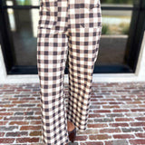 Mocha Cream Checkered Pants-400 Pants-ENTRO-July & June Women's Fashion Boutique Located in San Antonio, Texas