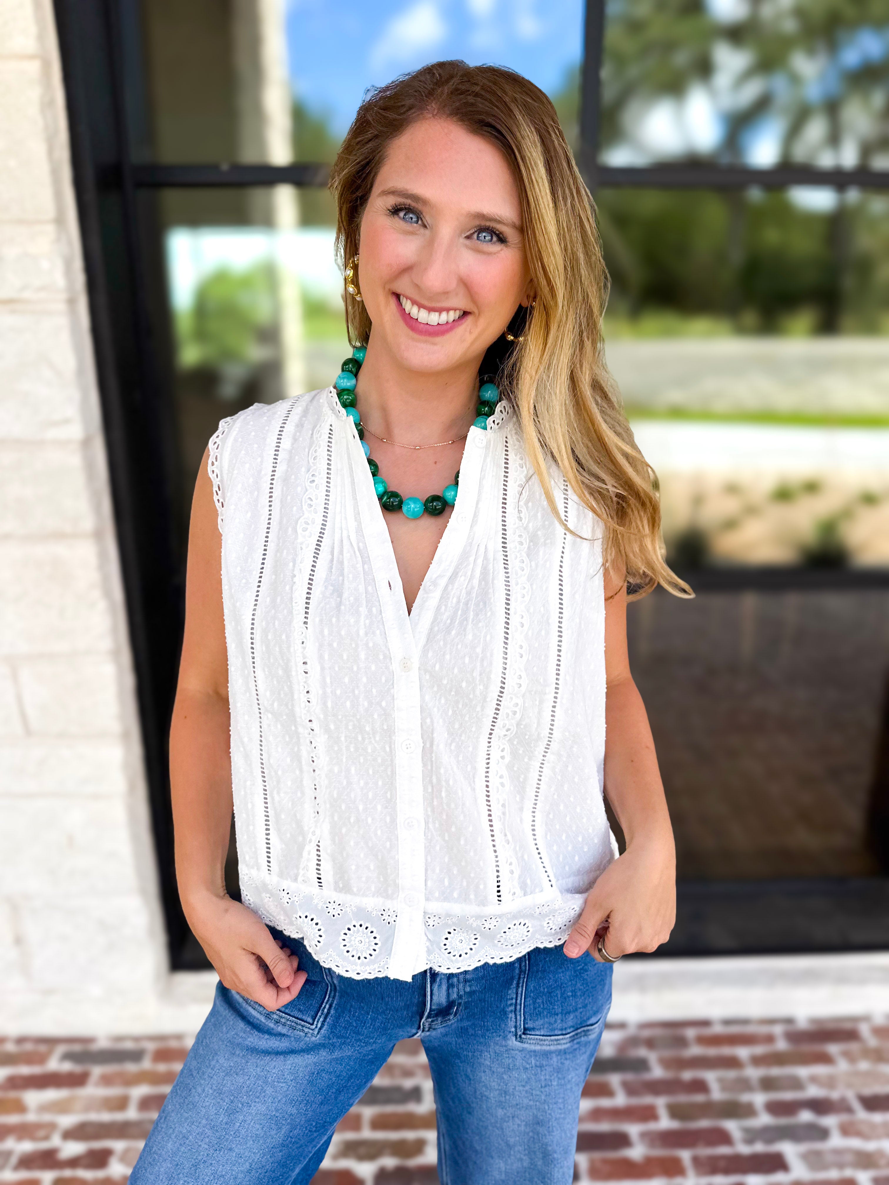 Feminine Ivory Lace Blouse-200 Fashion Blouses-FATE-July & June Women's Fashion Boutique Located in San Antonio, Texas
