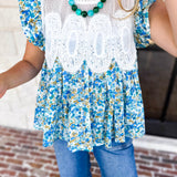 Floral Fields Lace Blouse-200 Fashion Blouses-FATE-July & June Women's Fashion Boutique Located in San Antonio, Texas