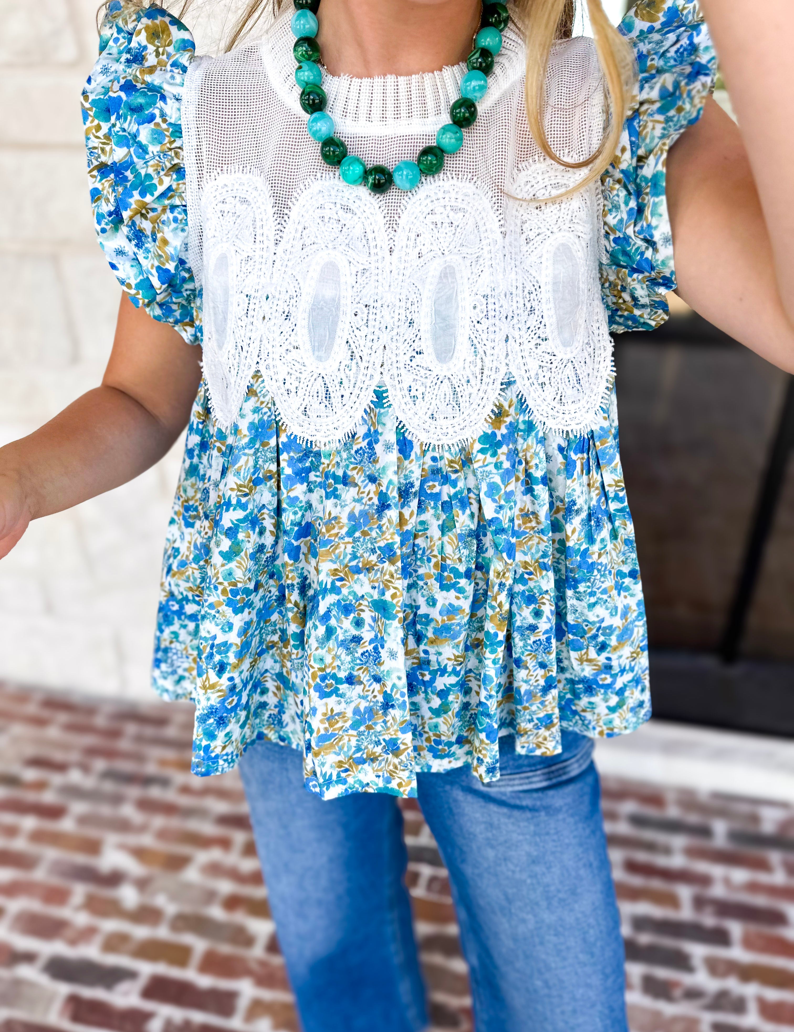 Floral Fields Lace Blouse-200 Fashion Blouses-FATE-July & June Women's Fashion Boutique Located in San Antonio, Texas
