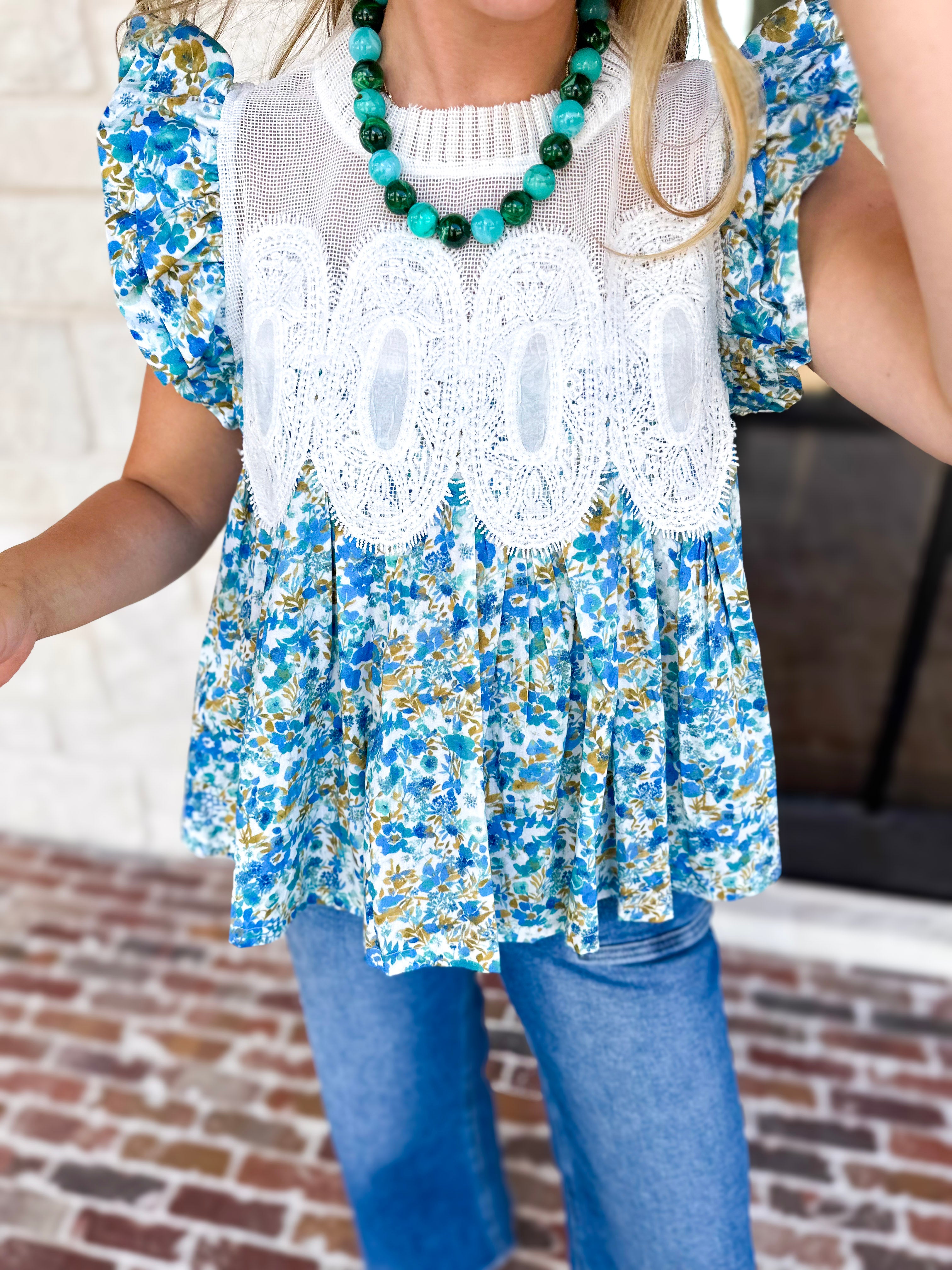 Floral Fields Lace Blouse-200 Fashion Blouses-FATE-July & June Women's Fashion Boutique Located in San Antonio, Texas