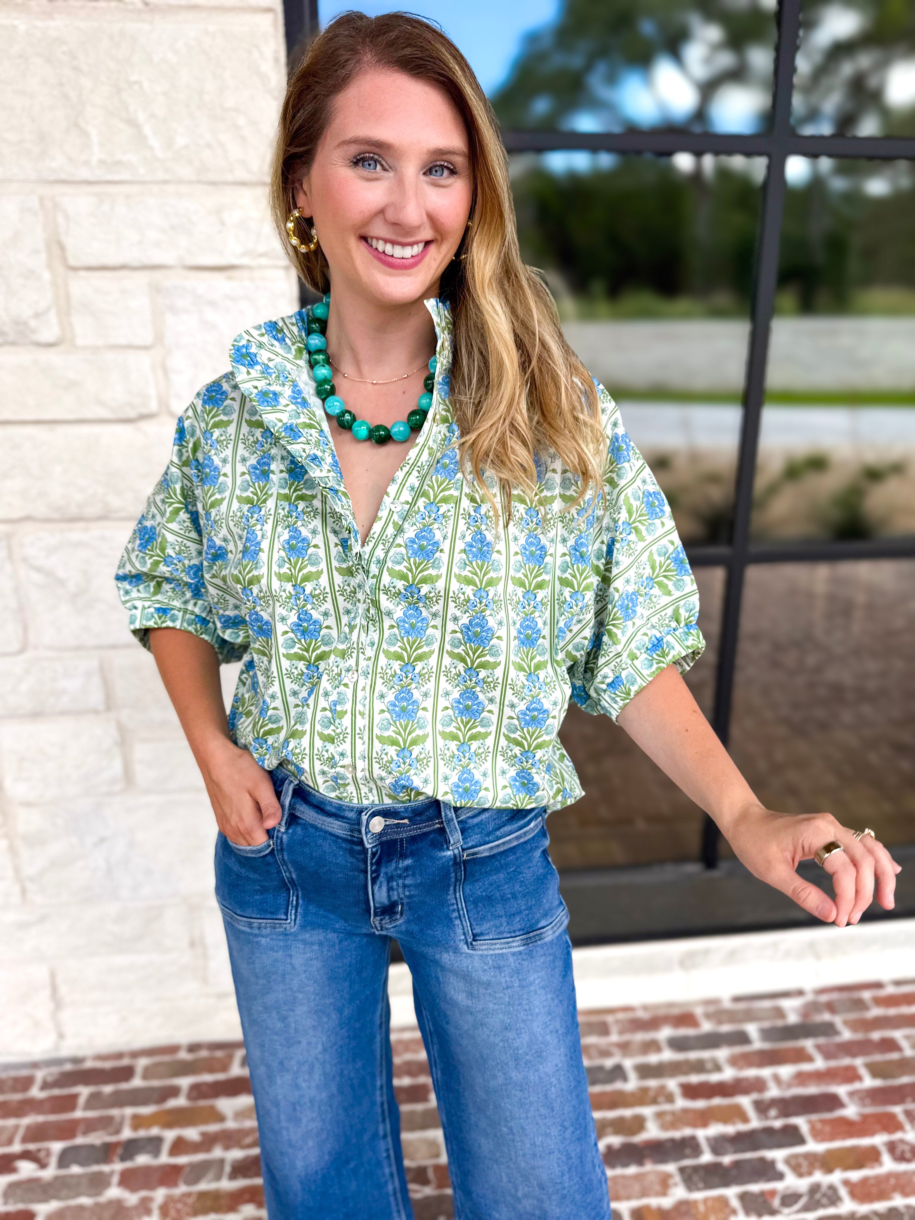 Fresh Air Floral Blouse-200 Fashion Blouses-ENTRO-July & June Women's Fashion Boutique Located in San Antonio, Texas