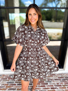 Mocha Floral Cinched Mini Dress-510 Mini-FATE-July & June Women's Fashion Boutique Located in San Antonio, Texas