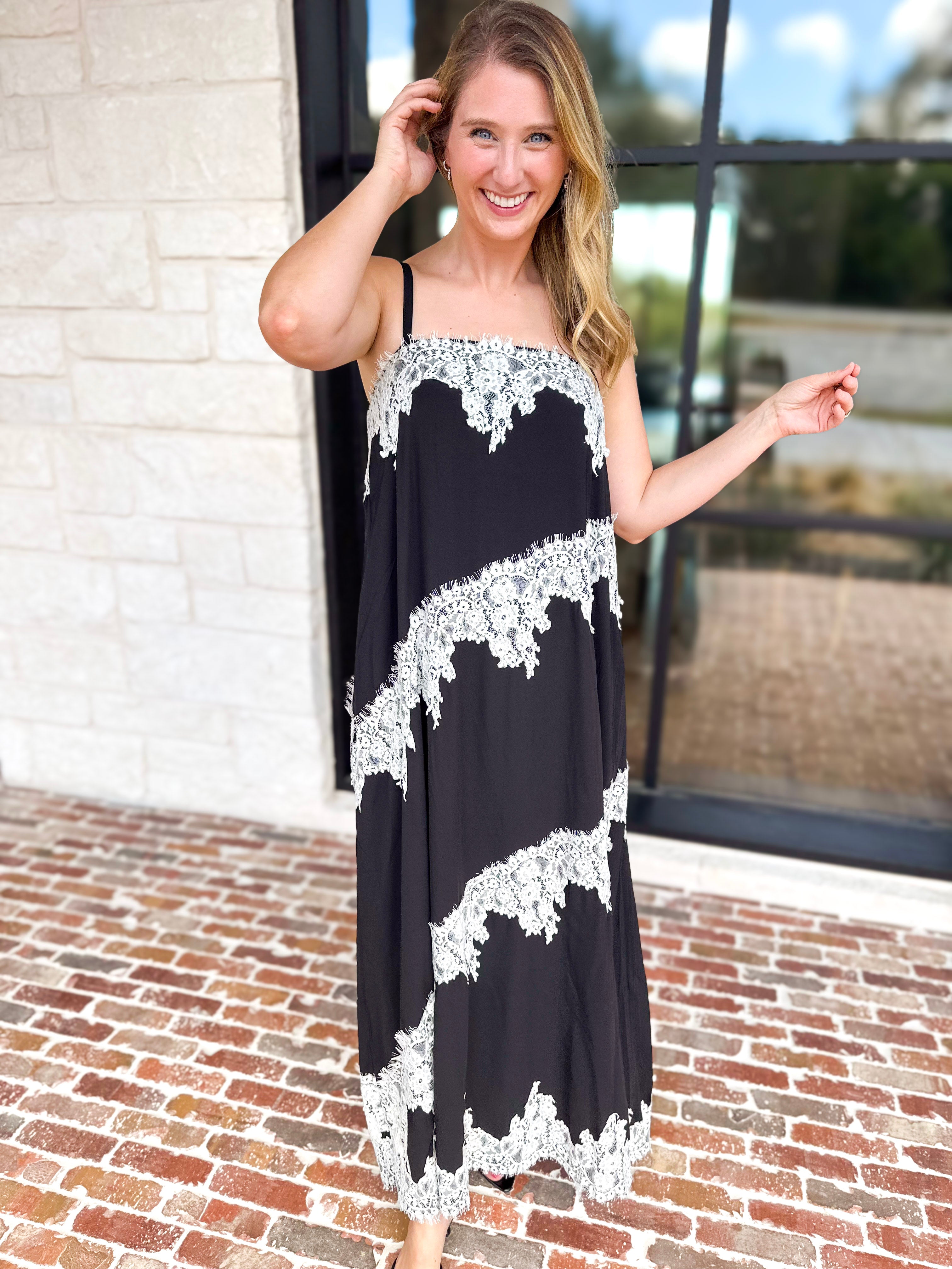 Colette Feminine Lace Midi Dress - Black & White-500 Midi-TCEC-July & June Women's Fashion Boutique Located in San Antonio, Texas