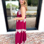 Colette Feminine Lace Midi Dress - Burgundy & Blush-500 Midi-TCEC-July & June Women's Fashion Boutique Located in San Antonio, Texas