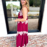 Colette Feminine Lace Midi Dress - Burgundy & Blush-500 Midi-TCEC-July & June Women's Fashion Boutique Located in San Antonio, Texas