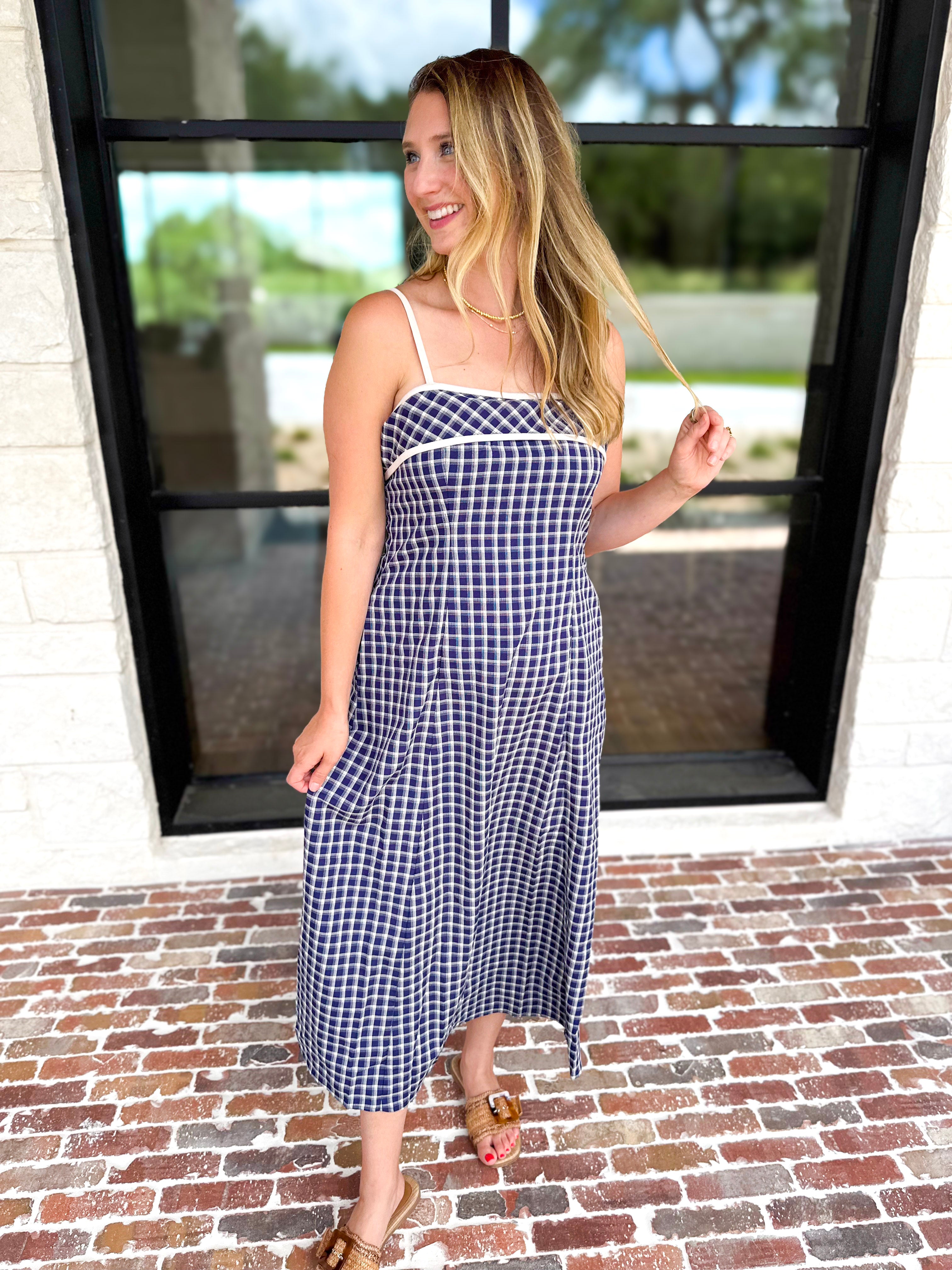Bayside Navy Midi Dress-500 Midi-ENTRO-July & June Women's Fashion Boutique Located in San Antonio, Texas