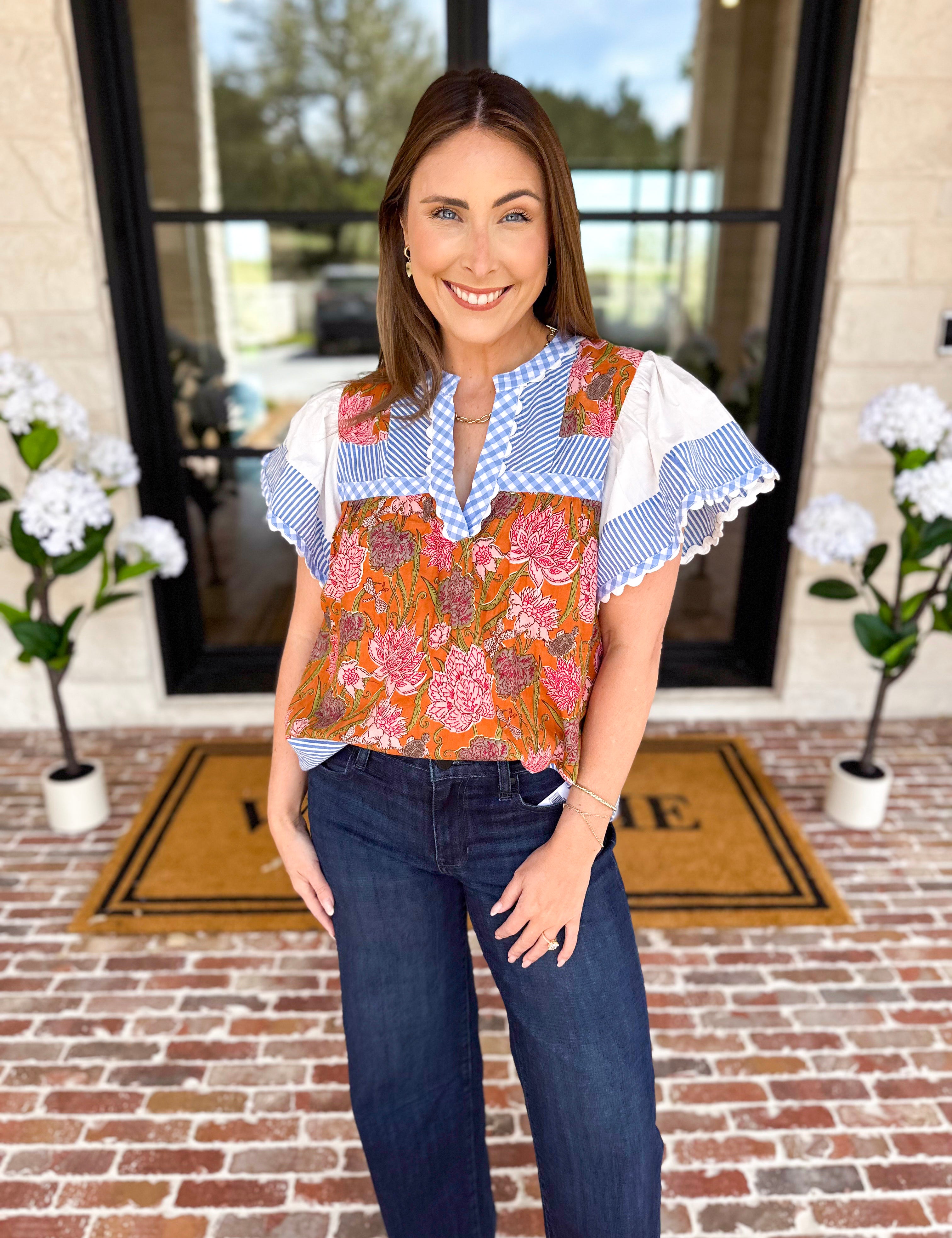 THML - Neutral Garden Blouse-200 Fashion Blouses-THML-July & June Women's Fashion Boutique Located in San Antonio, Texas