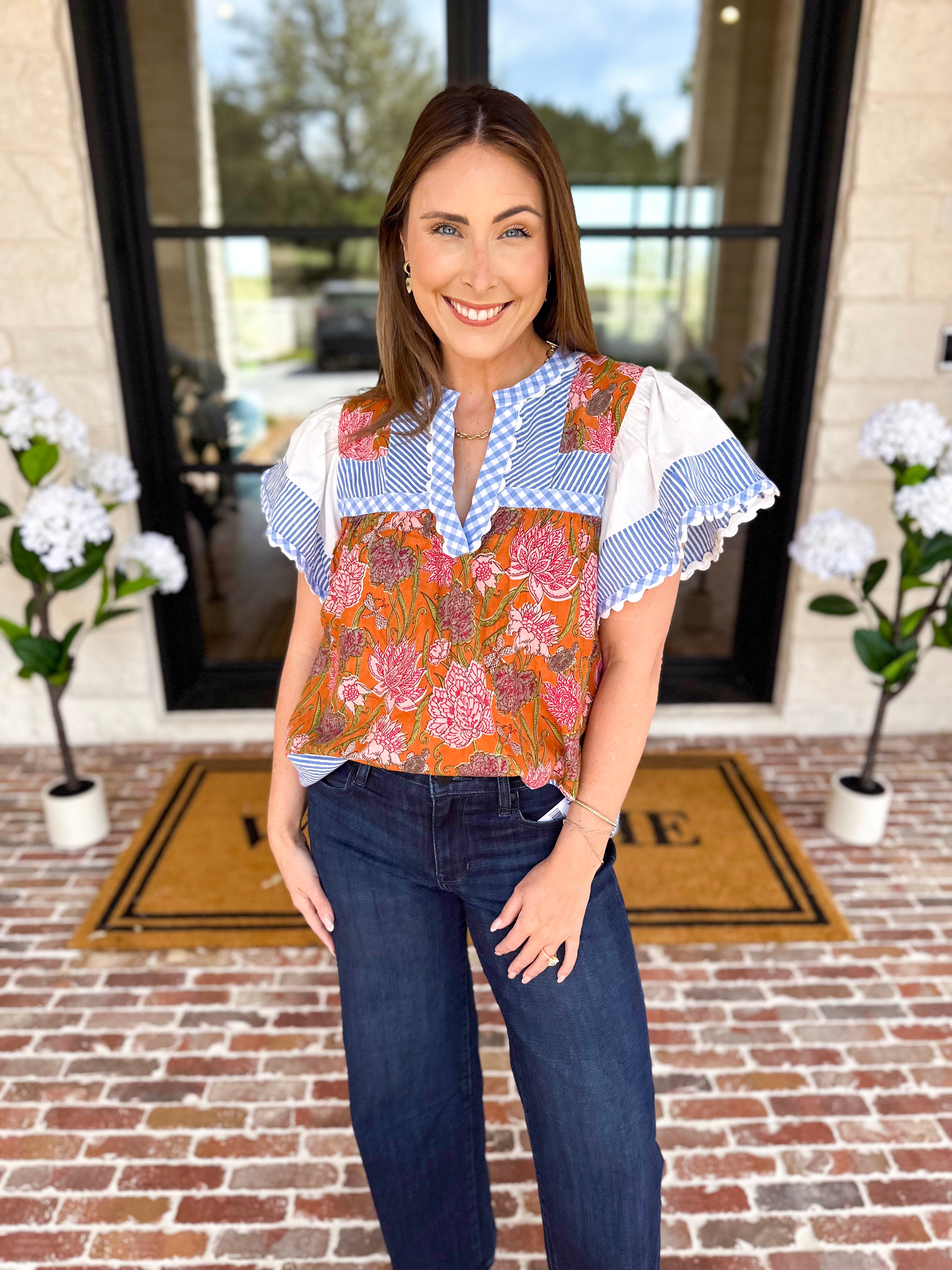 THML - Neutral Garden Blouse-200 Fashion Blouses-THML-July & June Women's Fashion Boutique Located in San Antonio, Texas