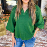 Cozy Collared Oversized Sweater Top - Green-230 Sweaters/Cardis-ENTRO-July & June Women's Fashion Boutique Located in San Antonio, Texas