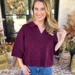 Cozy Collared Oversized Sweater Top - Merlot-230 Sweaters/Cardis-ENTRO-July & June Women's Fashion Boutique Located in San Antonio, Texas