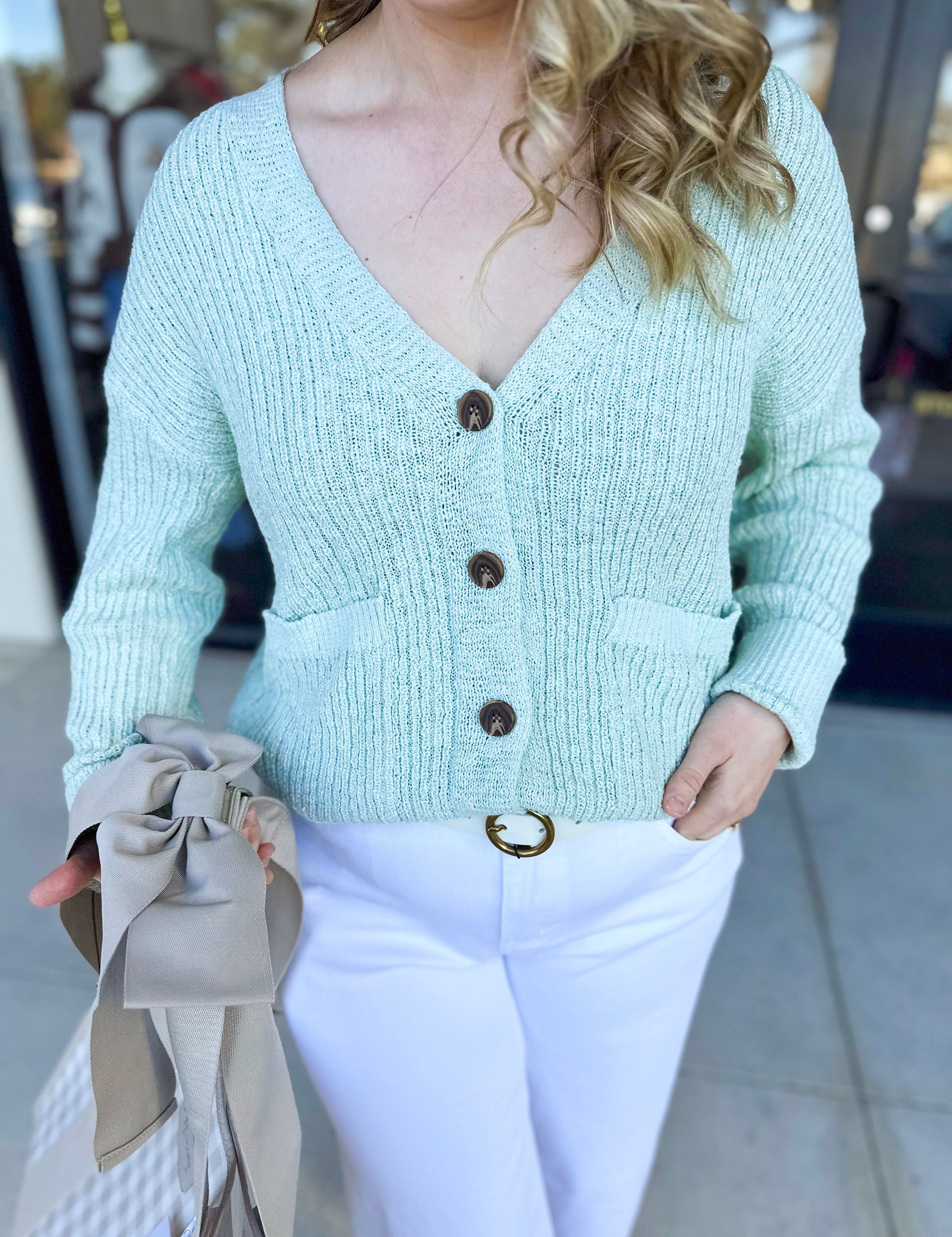 Effortless Mint Cardigan-230 Sweaters/Cardis-IN FEBRUARY-July & June Women's Fashion Boutique Located in San Antonio, Texas