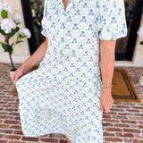 Mary Square - Eloise Lattice Blue Midi Dress-500 Midi-MARY SQUARE-July & June Women's Fashion Boutique Located in San Antonio, Texas