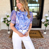 Blue Paisley Blouse-200 Fashion Blouses-FATE-July & June Women's Fashion Boutique Located in San Antonio, Texas