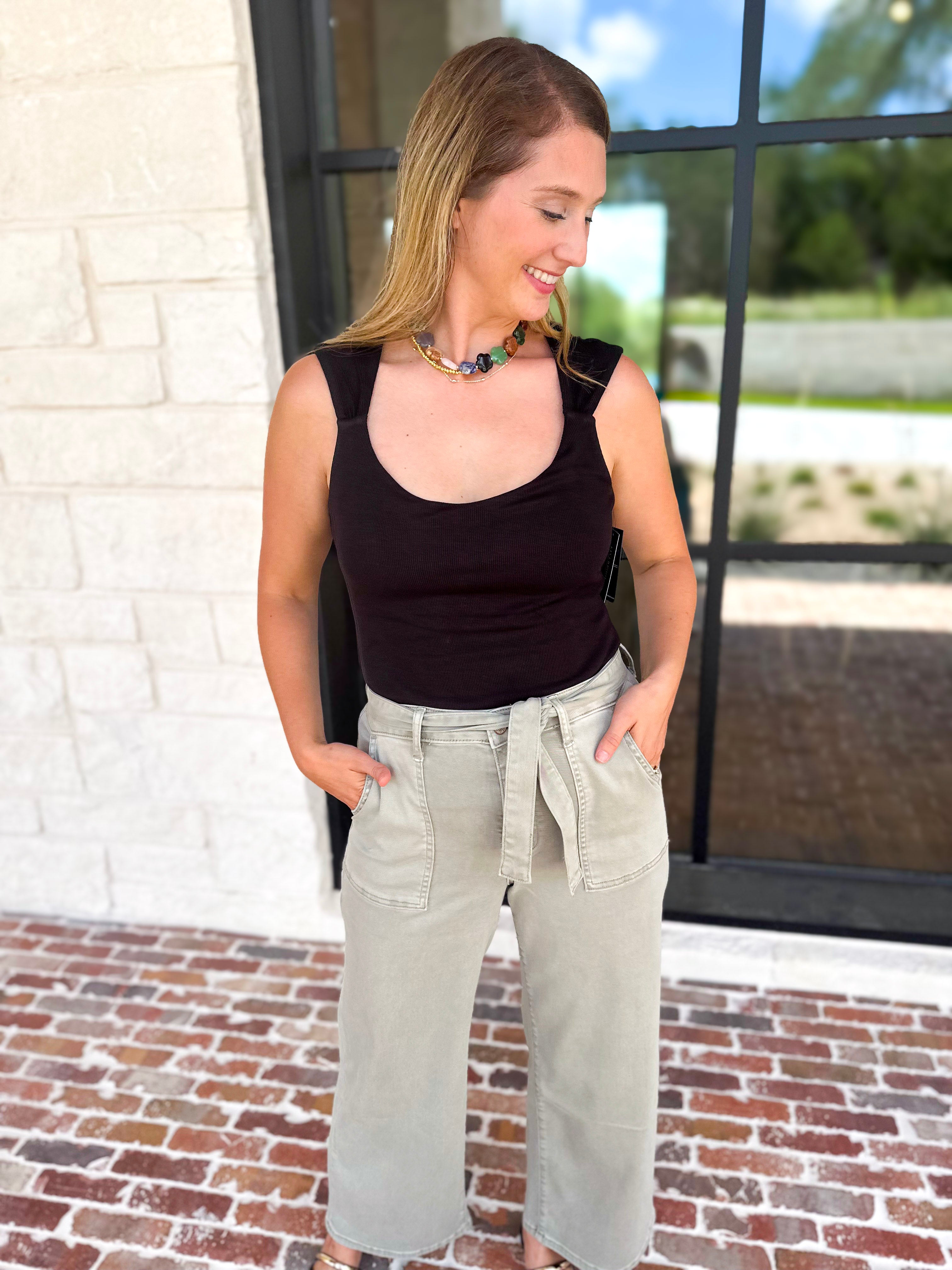 Liverpool - The Signature Scoop Neck Tank - Black-210 Casual Blouses-LIVERPOOL JEANS COMPANY-July & June Women's Fashion Boutique Located in San Antonio, Texas