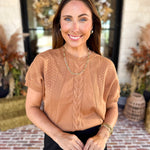 Lightweight Cable Knit Sweater - Tan-230 Sweaters/Cardis-FATE-July & June Women's Fashion Boutique Located in San Antonio, Texas