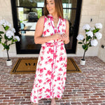 Vibrant Pink Floral Midi Dress-500 Midi-IN FEBRUARY-July & June Women's Fashion Boutique Located in San Antonio, Texas