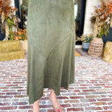 Suede Midi Skirt - Olive-410 Shorts/Skirts-STYLE USA-July & June Women's Fashion Boutique Located in San Antonio, Texas