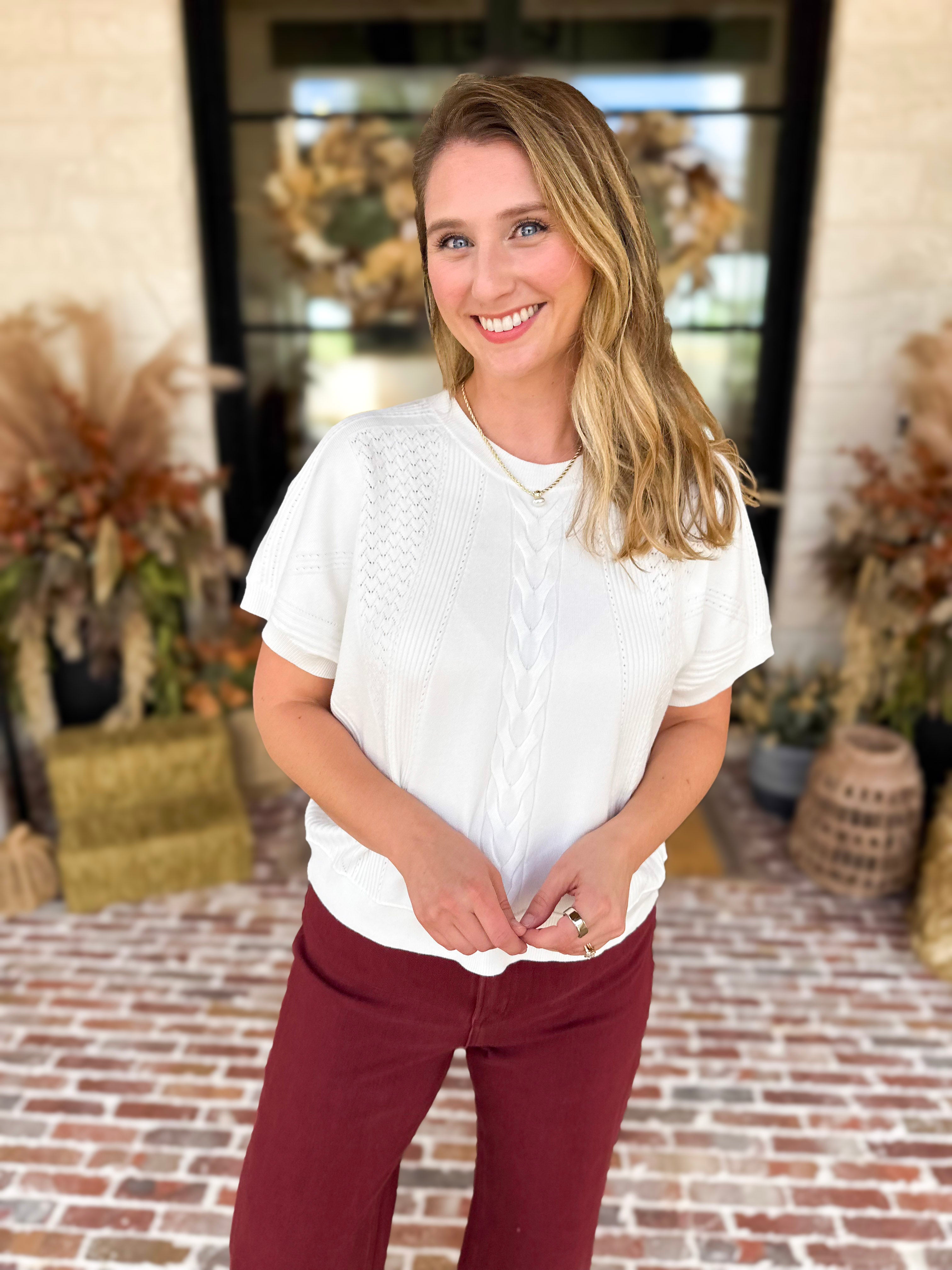 Lightweight Cable Knit Sweater - Cream-230 Sweaters/Cardis-FATE-July & June Women's Fashion Boutique Located in San Antonio, Texas
