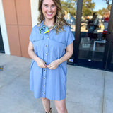 Go-To Utility Mini Dress - Blue-510 Mini-IN FEBRUARY-July & June Women's Fashion Boutique Located in San Antonio, Texas