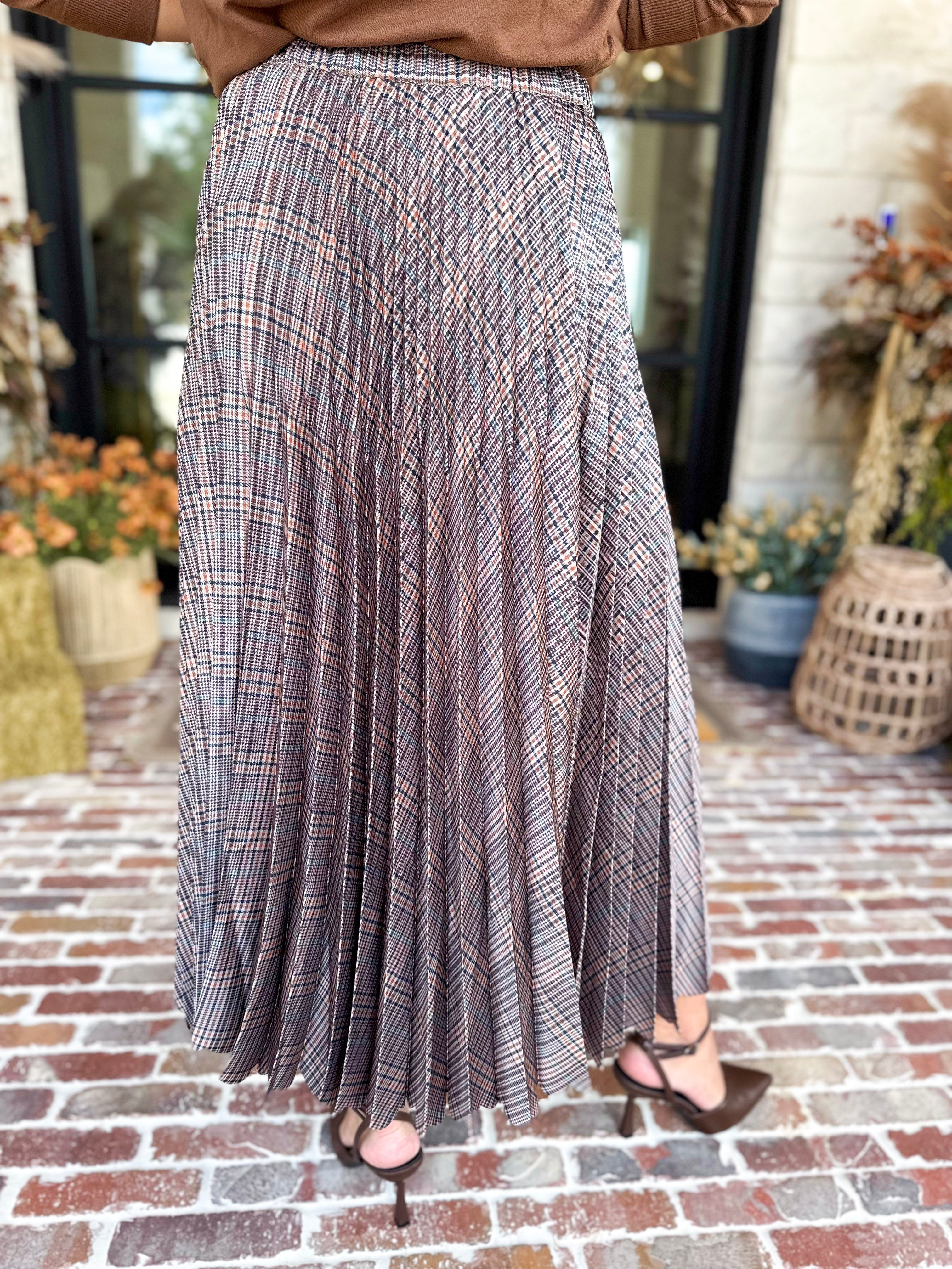 Current Air - Kensington Plaid Pleated Midi Skirt-410 Shorts/Skirts-CURRENT AIR CLOTHING-July & June Women's Fashion Boutique Located in San Antonio, Texas