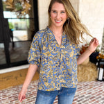 Marina Floral Puff Sleeve Blouse-200 Fashion Blouses-OLIVACEOUS-July & June Women's Fashion Boutique Located in San Antonio, Texas
