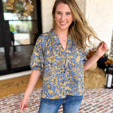 Marina Floral Puff Sleeve Blouse-200 Fashion Blouses-OLIVACEOUS-July & June Women's Fashion Boutique Located in San Antonio, Texas