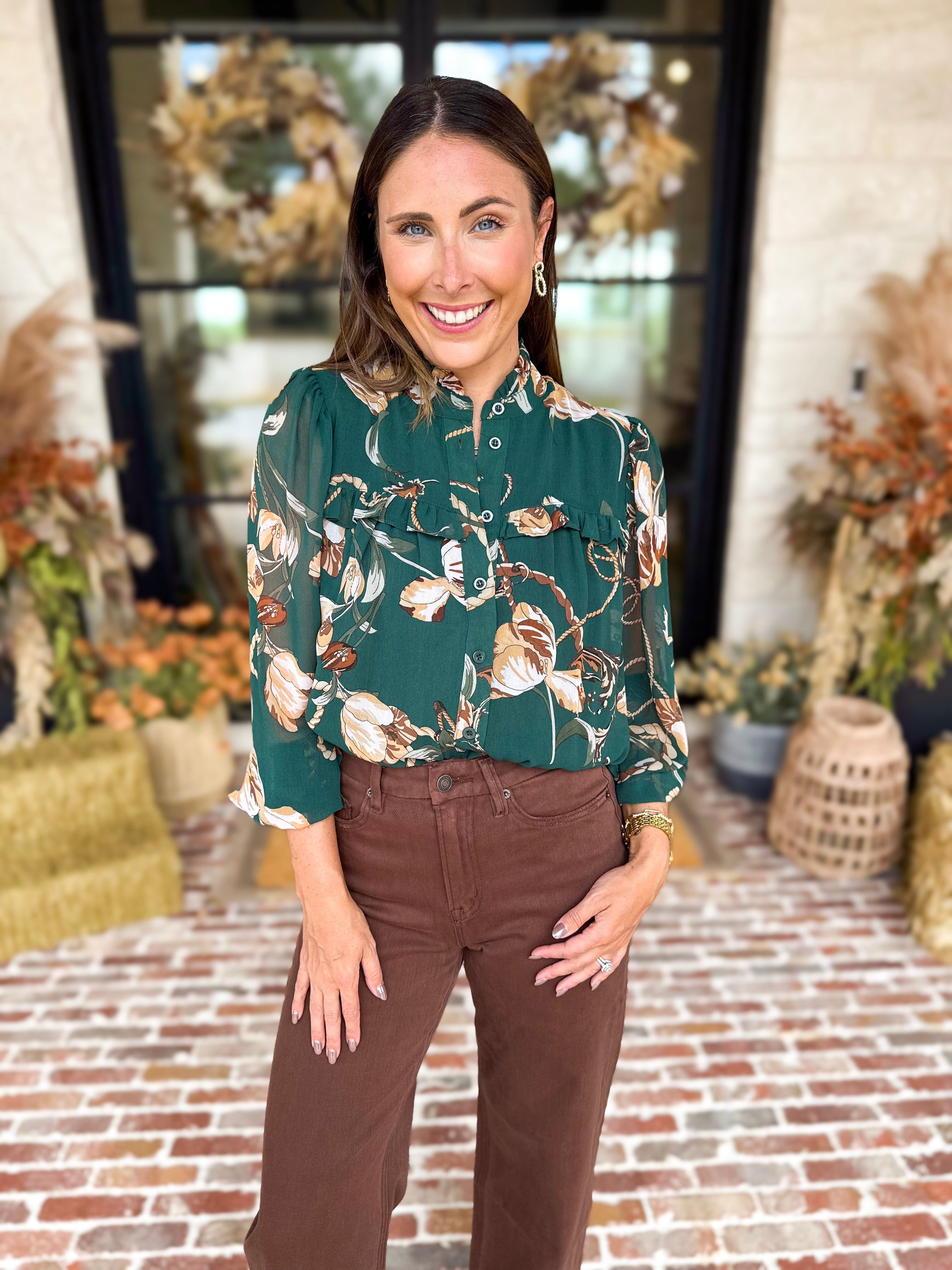 Evergreen Charm Blouse-200 Fashion Blouses-FATE-July & June Women's Fashion Boutique Located in San Antonio, Texas