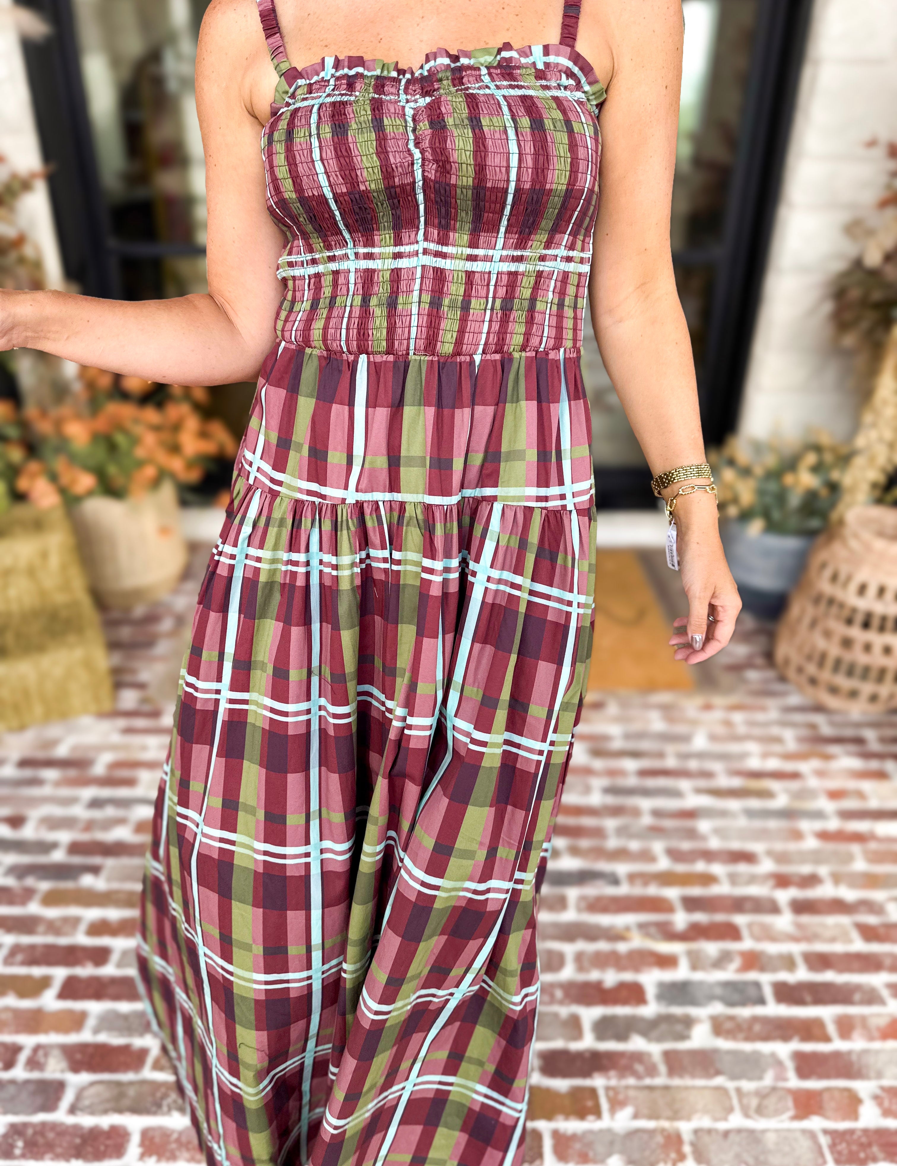 Cranberry Grove Plaid Sweetheart Midi Dress-500 Midi-TCEC-July & June Women's Fashion Boutique Located in San Antonio, Texas